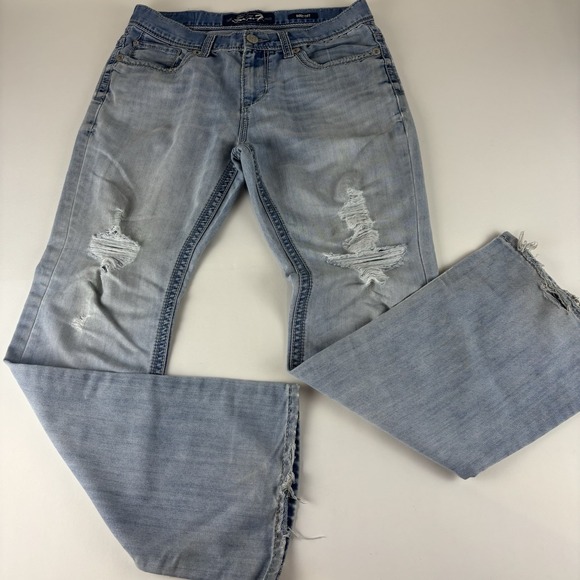 7 For All Mankind Jeans Mens 34x34 Bootcut Light Wash Distressed Stitching - Picture 1 of 13